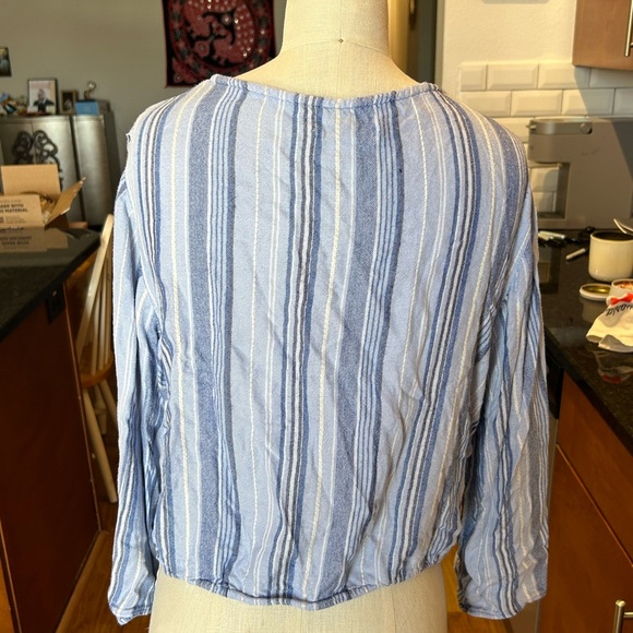 Blue Striped, Tie-Waist Long Sleeve Top - Picture 2 of 2